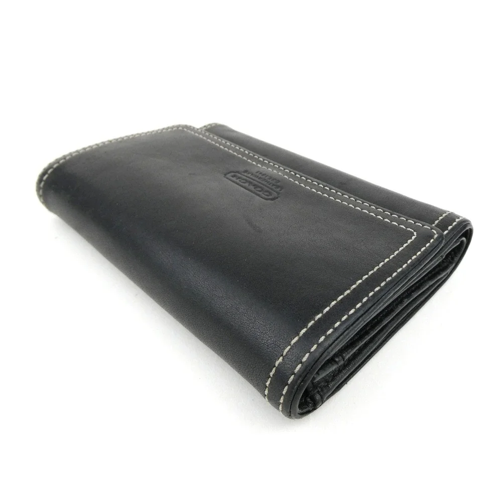 Coach Black Leather Medium Trifold Wallet